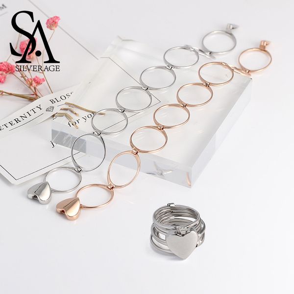 

sa silverage 925 sterling silver heart folding rings & bracelets for woman three colors 925 silver bracelets multifunction rings, Golden;silver