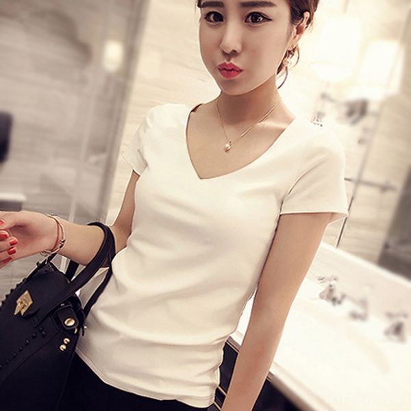 

short-sleeved t-shirt slim 2020 white t-shirt women's short-sleeved pure cotton solid color round collar summer large size slim