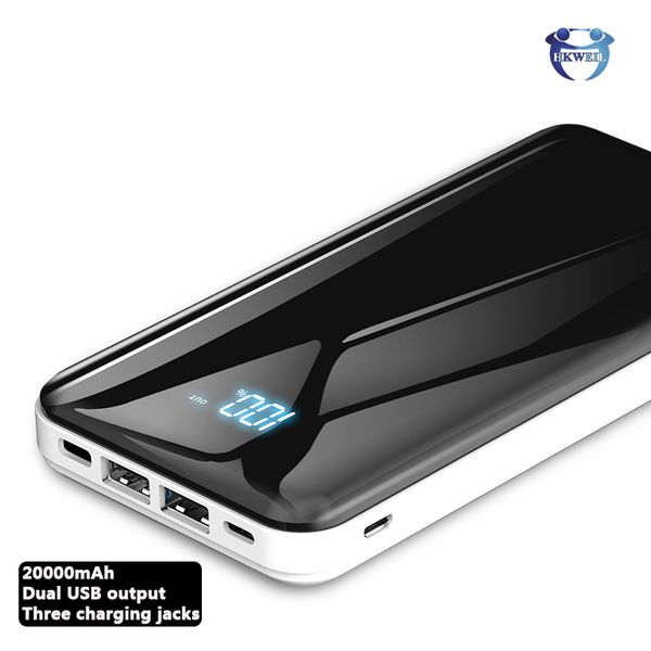 

led digital display power bank 20000mah dual usb output three input portable charging powerbank usb external battery for mobile phones