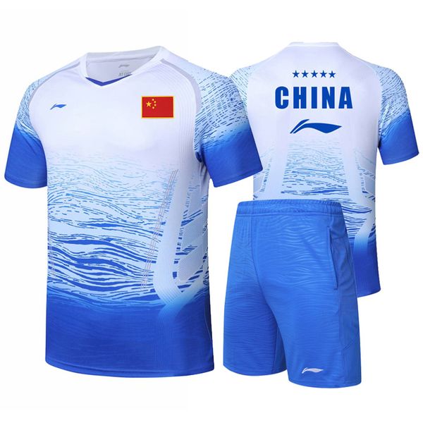

new li ning badminton game clothes men's and women's sports suit short sleeve table tennis shirt + shorts game clothes, White;black