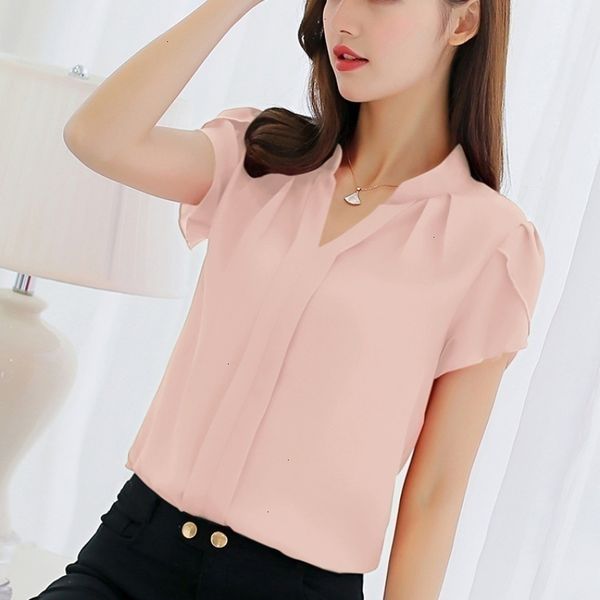 

plus size womens blouses shirt women fashion short sleeve shirt chiffon blouse plain v neck casual shirt drop shipping good quality, White