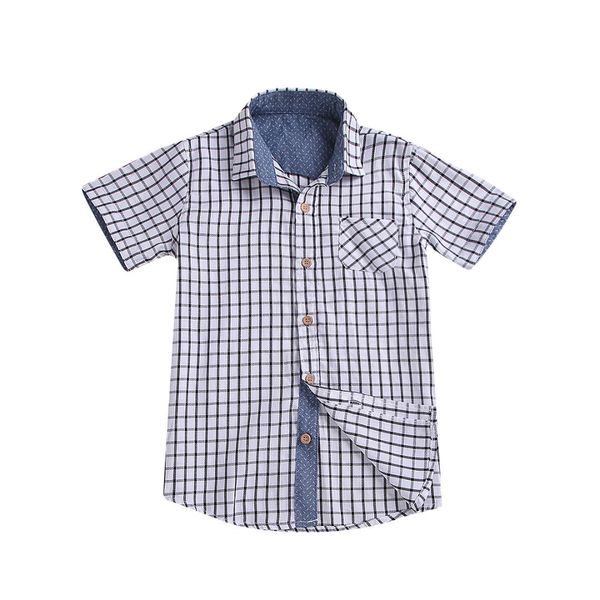 

boy shirt 2019 new toddler kid baby boy plaid short sleeve pockets button shirt blouse formal clothes summer, White;black