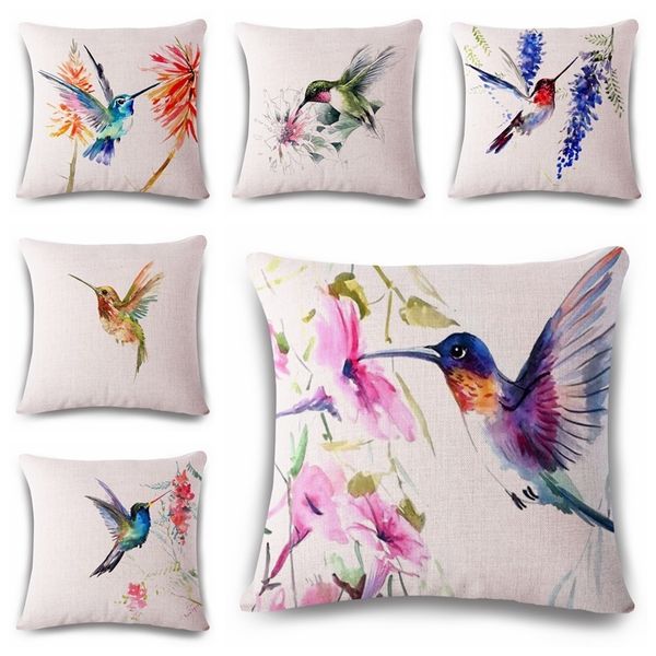 

birdie flower cartoon hand cotton flax pillow back cushion