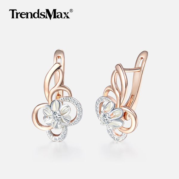 

flower earrings for women 585 gold filled cubic zirconia earrings engagement wedding party woman jewelry valentines gifts kge131, Golden;silver