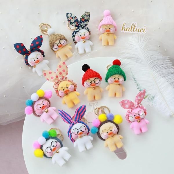 

28styles cute duck keychain kawaii cafe mimi yellow duck action figure keyring bags decoration toys for children gifts wholesale, Silver