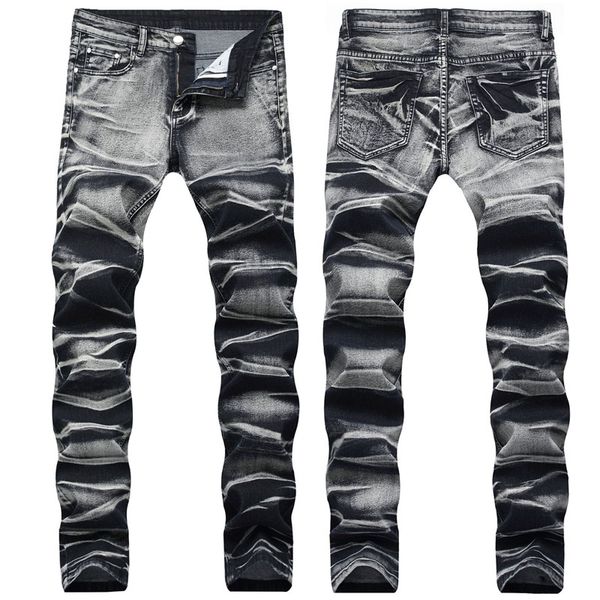 

2020 fashion designer mens jeans slim zipper fly casual denim pants washed pencil pants male clothing, Blue