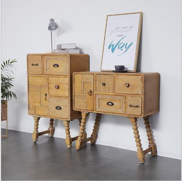 2019 Console Cabinet American Style Retro Carved Solid Wood Five