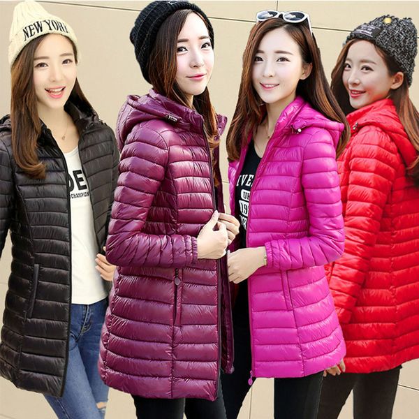 

women autumn winter jacket parkas new solid hooded medium long outerwear slim plus size 6xl female down cotton jacket, Black