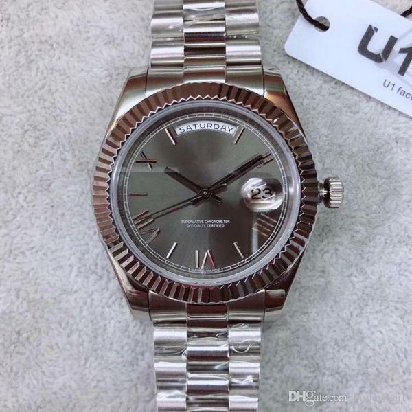 

designer watche day date gray rome number face big date automatic mechanics watch men sapphire glass stainless steel mens watch, Slivery;brown