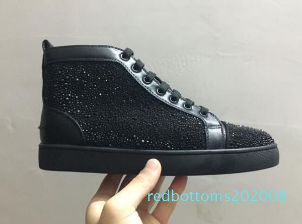 

2019 new wholesale new 6 colors brand crystals diamond leather men sneakers shoes high-red bottom casual party shoes 08rr, Black