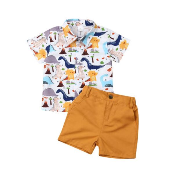 

toddler boy clothes 2pcs newborn kids baby boys summer t-shirt dinosaur pants shorts outfits clothes, White