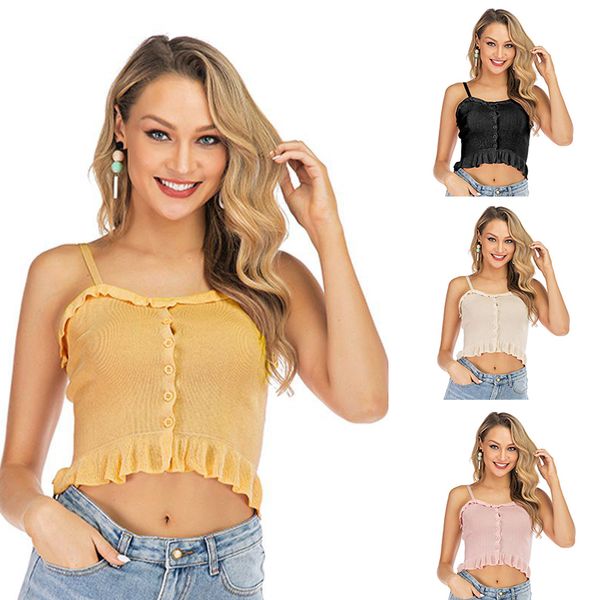 

women crop fashion ruffled design slim fit vest tanks ladies party camisole tees, White