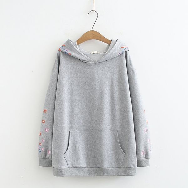 

women's hoodies & sweatshirts plus size xl-3xl grey floral embroidery long sleeve pullover oversized women outwear, Black