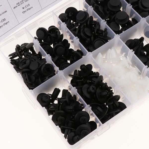 

285pcs/set car plastic fasteners retainer kit, most popular sizes, auto push pin rivets trim panel fender bumper clips for toyota