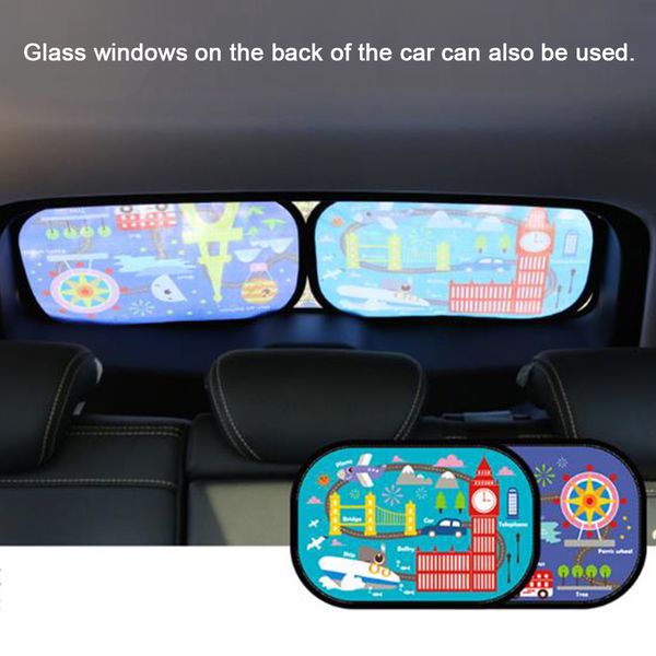 

1pair easy install kids cute styling cover side window universal cartoon curtain sun blocking car sunshade electrostatic protect