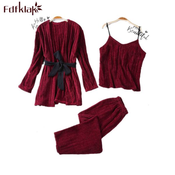 

fdfklak casual new gold velvet 3 pieces warm winter pajamas sets women pajamas sleepwear nightwear pijamas pijama mujer, Blue;gray