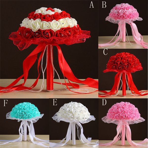 

ribbon beaded lace artificial flower fake flower hand bridal bouquet wedding decoration home living room floral