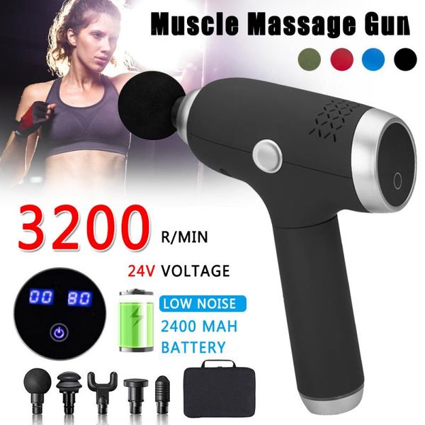 

3200rpm massage gun lcd percussion massager muscle vibrating relaxing + 5 heads diepe massager impact ontspannen gun