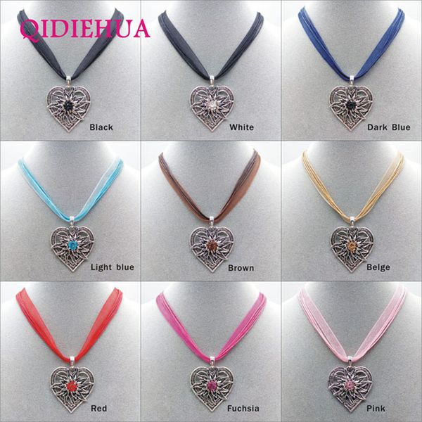 

new vintage love heart pendant necklaces for women edelweiss statement necklace 2019 boho multilayer rope chain choker jewelry, Silver