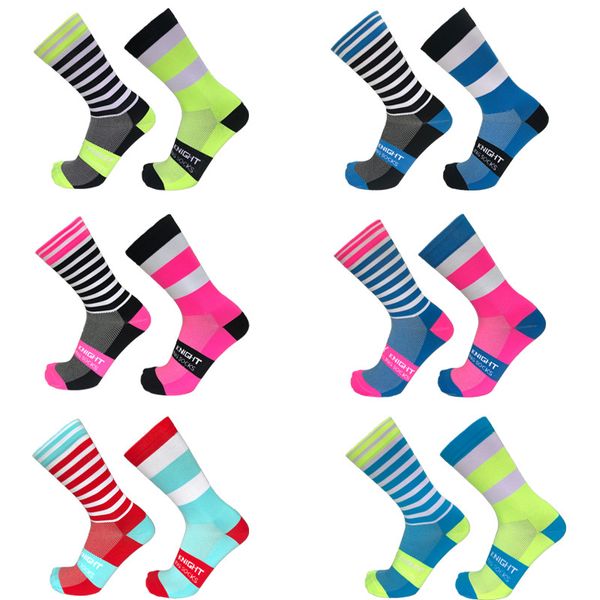 

sports socks colorful stripe men women bike climbing polka dot cycling left and right feet compression running, Black