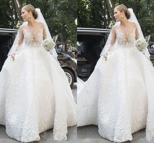 

роскошные кружева бальное платье свадебное платье 3d цветочные аппликации свадебные платья свадебные платья свадебные платья с длинным рукав, White