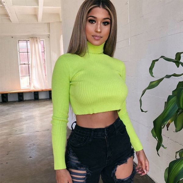 

weekeep водолазка с длинным рукавом обрезанные streetwear тенниски женщин сексуальный bodycon весна осень bodycon tee shirt femme tops, White