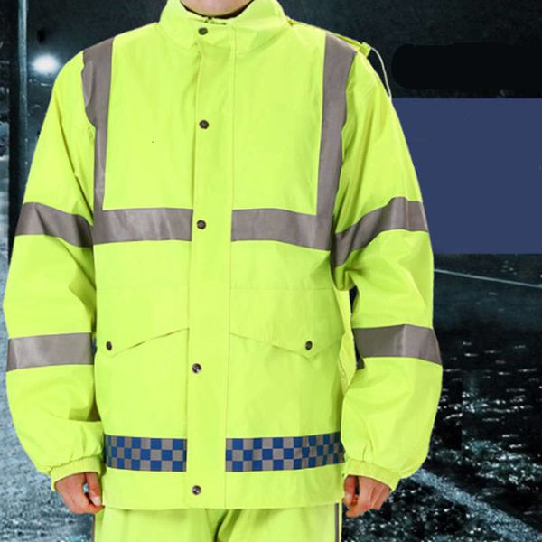 

outdoor windproof raincoat set reflective camping hiking jackets breathable cycling rain pants sanitation labor split suit, Blue;black