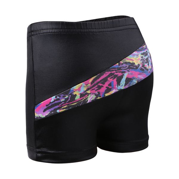 

ballet gymnastic dance shorts girls underpants black with colorful stripe elastic stretchy shorts pants for 2-10y little girl, Black;red
