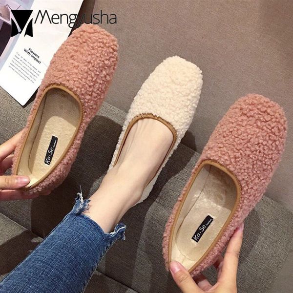 

real sheep fur flats women curly wool shoes plush fur loafers ladies polar fleece single shoes winter girls furry ballets, Black