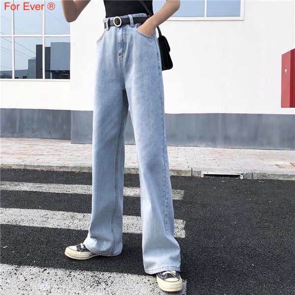 

2019 women flare trousers high waist light blue and dark blue