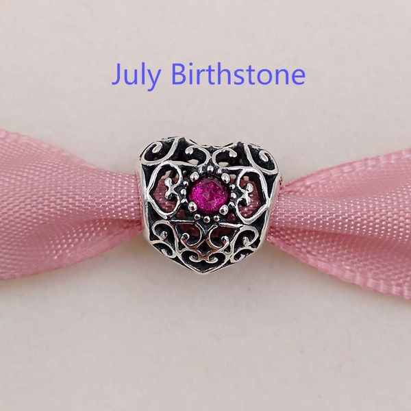 Andy Jewel Contas de Prata Esterlina 925 Julho Signature Heart Birthstone Charms Fits European Pandora Style Jewelry Bracelets 272F