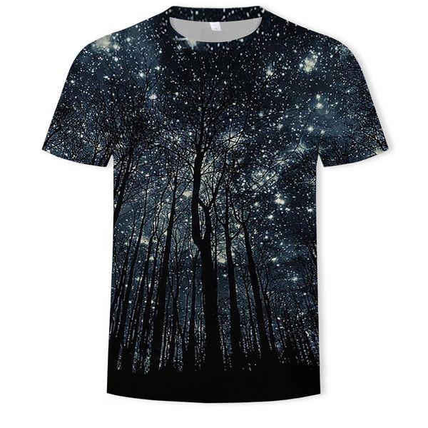 

2019 summer new men t-shirt 3d beautiful starry tree digital printing men's tees casual short-sleeve o-neck loose tee shirt, White;black