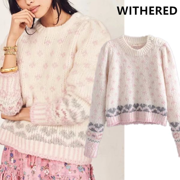

withered 2019 fashion blogger vintage love floral jacquard weave o-neck oversize winter pull femme sweaters women pullovers, White;black