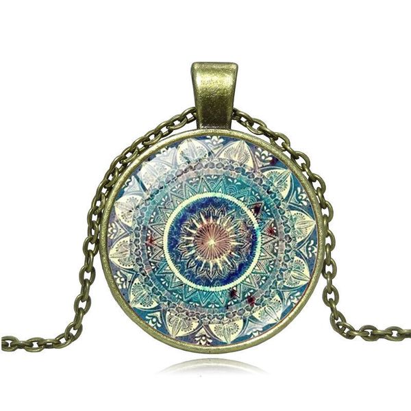 

new products accessories om yoga mandala time stone necklace alloy glass pendant sweater chain, Silver