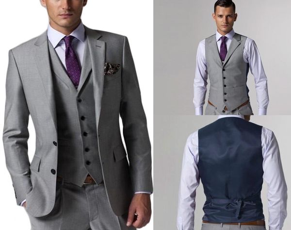 Custom Made Düğün Smokin Işık Gri Groomsmen Yan Havalandırma Adam Suit Erkekler için Takım Elbise Traje de Hombre 3 Satın Alma Siparişlerim (Ceket + Pantolon + Yelek)