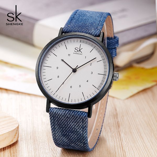 

shengke casual watches women girls denim canvas belt women wrist watch 2019 new creative female quartz watch clock, Slivery;brown