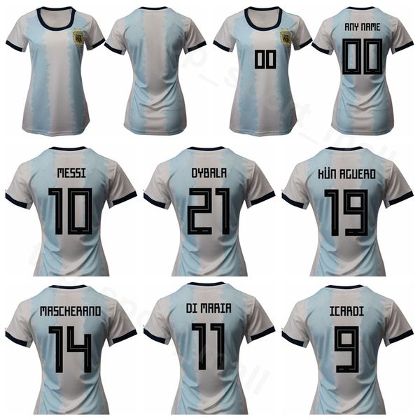 

women argentina jersey 2019 2020 lady soccer messi di maria aguero martinez otamendi football shirt kits uniform custom name number, Black;yellow