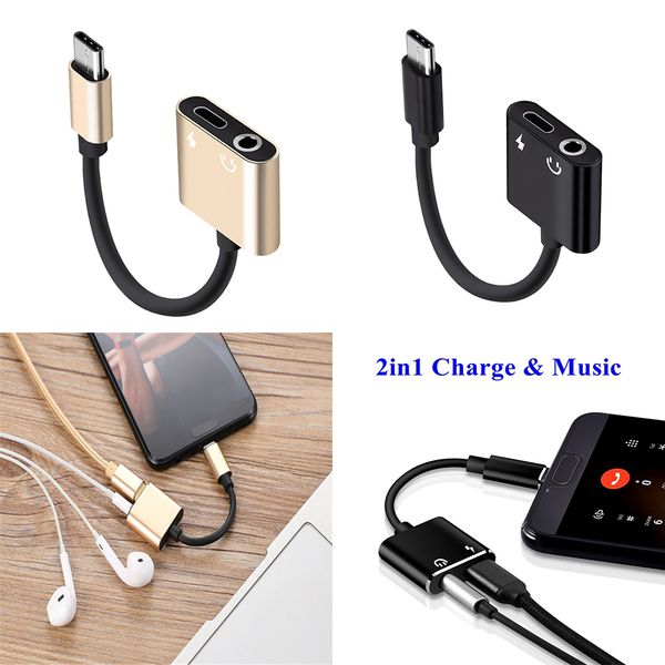 

type c to 3.5mm charger audio adapter headphone usb c cable gold + black