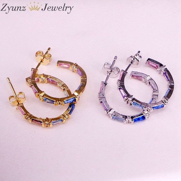 

5pairs, rainbow cz zirconia micro pave stud earring fashion charm jewelry bling cz cubic zirconia circle studs, Golden;silver