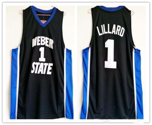 

ncaa college weber state #1 damian lillard basketball jerseys stitched embroidery jersey for man size s-2xl, Black;red