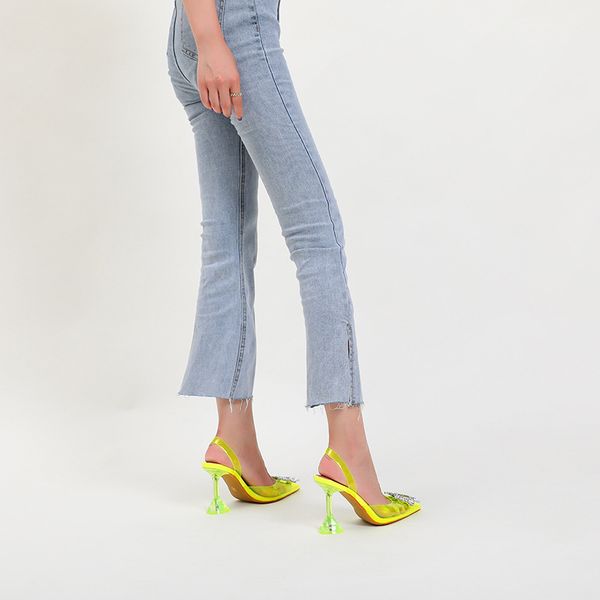 

pointed heel sandals buckle strap 2020 summer black shoes for women women's heels shoes candy colors shallow mouth large size