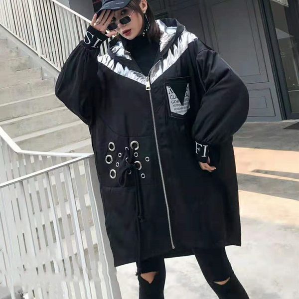 

tvvovvin woman thick warm parka 2019 black winter hooded parka letter printed zipper pockets loose overcoat streetwear qyf1115