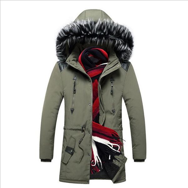 

men winter warm coat thicken warm men parkas hooded fleece man's jackets outwear cotton coat parka jaqueta masculina, Black