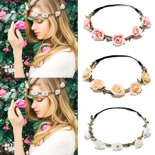 

m mism boho girls rose flower wreath headbands floral garland bridesmaid wedding haar accessoires diademas para mujer for womens