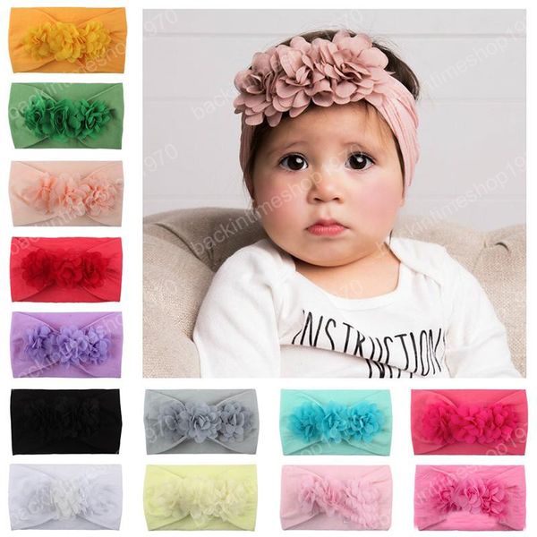 

baby girl headdress kids toddler chiffon flower hair band headband big floral elastic hair bands sweet boutique baby hair accessories, Slivery;white