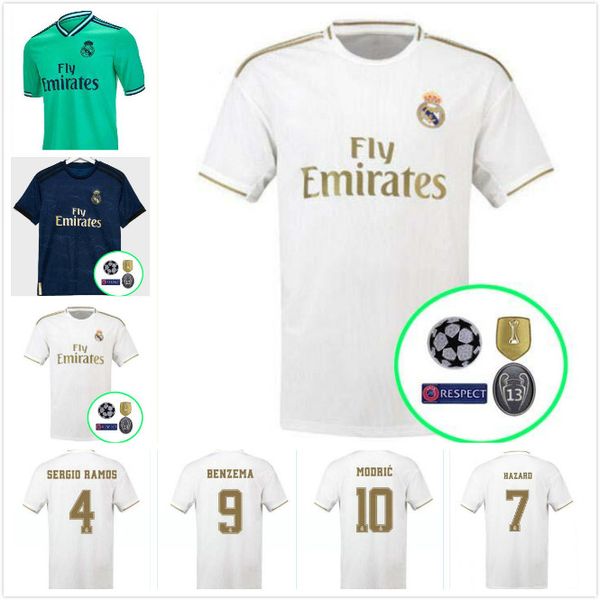 

2019 real madrid home occer jer ey 19 20 real madrid hazard away blue occer hirt modric a en io viniciu jr i co kroo football uniform