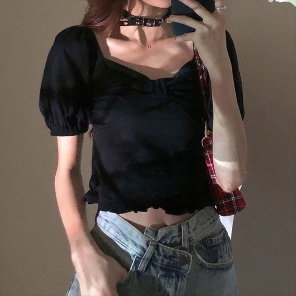 

2020 chest butterfly butterfly cute bm wind small high waist short sleeve top, White