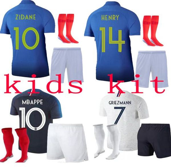 

new 2019 two stars 2 griezmann mbappe kids france soccer jersey boys child centenary pogba short sleeve football shirt maillot de foot, Black