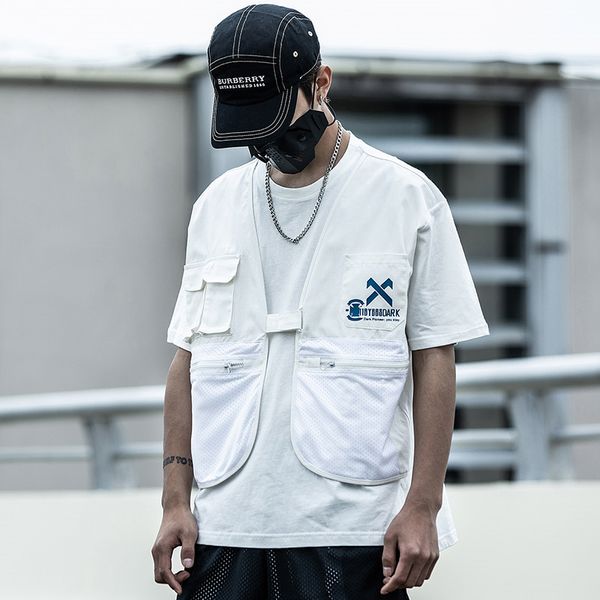

fashion hip hop vests men cargo waistcoat with pockets jacket 2018 new streetwear tactical vest sweatshirts dg152, Black;white