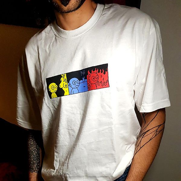 

20ss box logo жизнь tee мультфильм комиксов printed мода t-shirt solid color high street короткие рукава тис конструктор hip hop summer tee, White;black